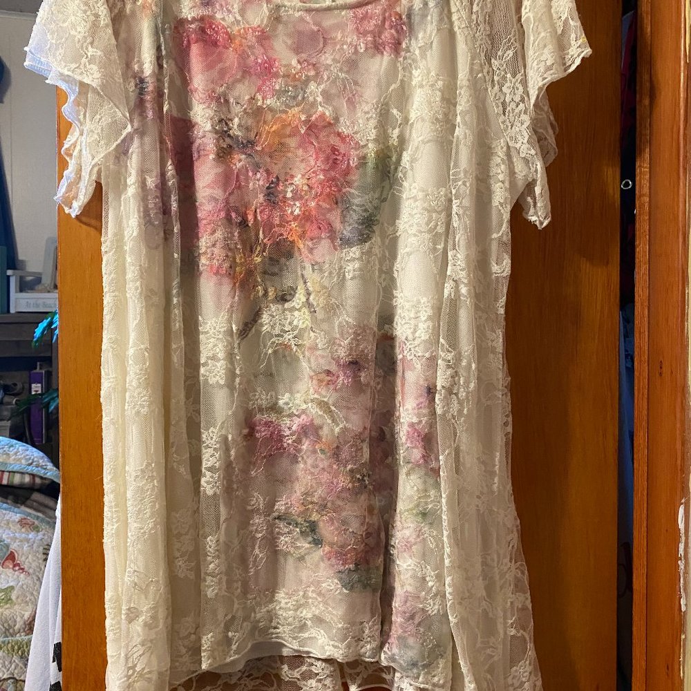 Pastel Lace Overlay Blouse